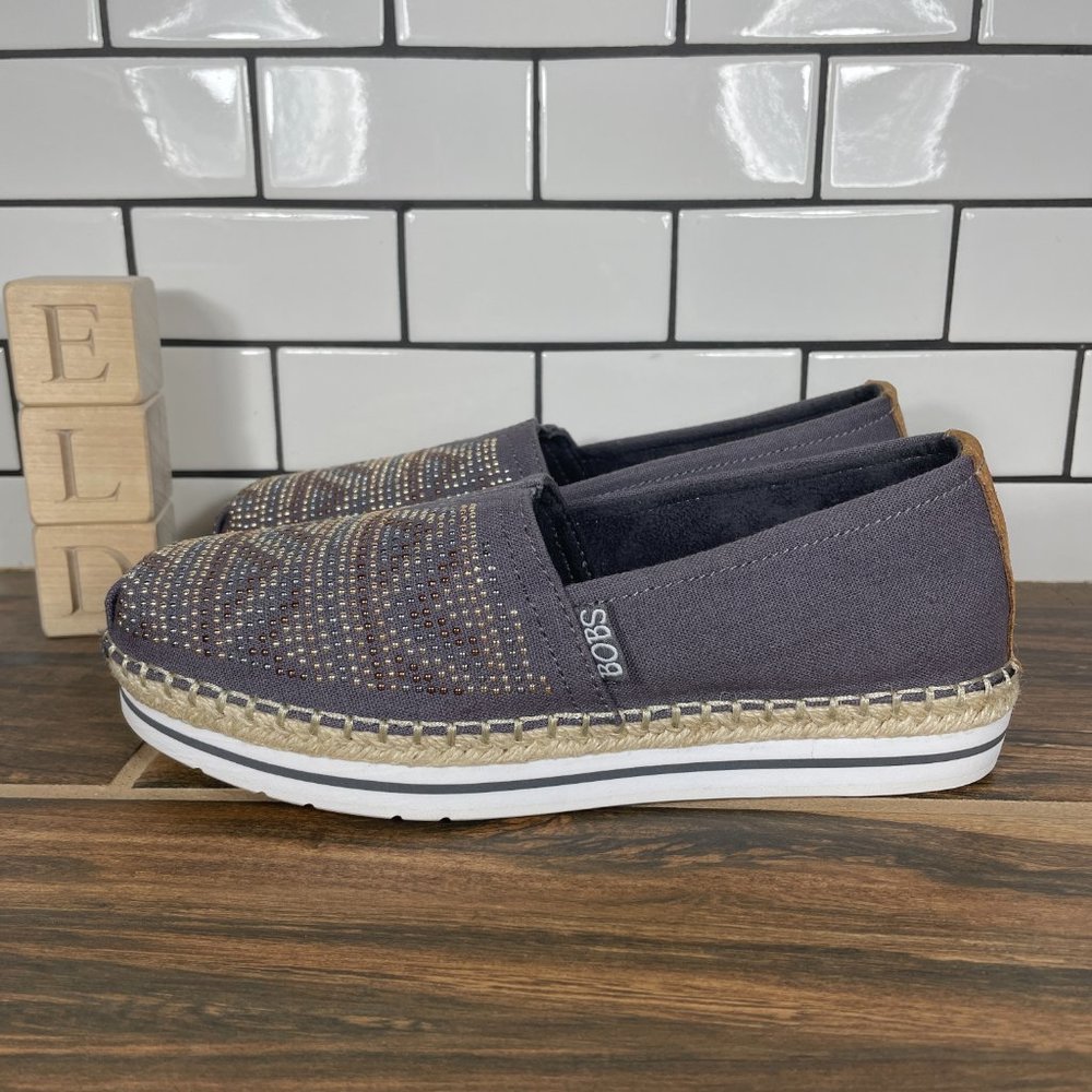 Skechers BOBS Breeze Moonbeams Stars Women's Size 5.5 Shoes Gray Espadrilles